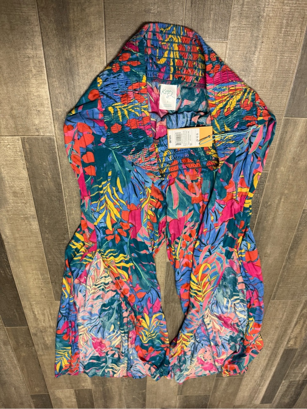 NWT-Kona Sol Women’s Tropical Wide-Leg Split Pants Boho Travel Beach Size Small - Picture 7 of 12